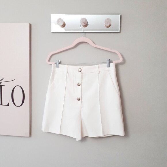 NWT Zara off-white ivory high waisted buttoned front tailored Bermuda shorts, L - Picture 10 of 11